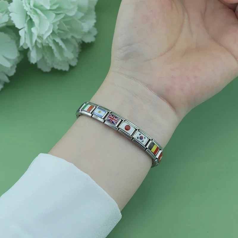 Hapiship 2024 New Women\'s Fashion World National Flag Italian Charm Beads Fit 9mm Bracelet Stainless Steel Making Jewelry TZ012