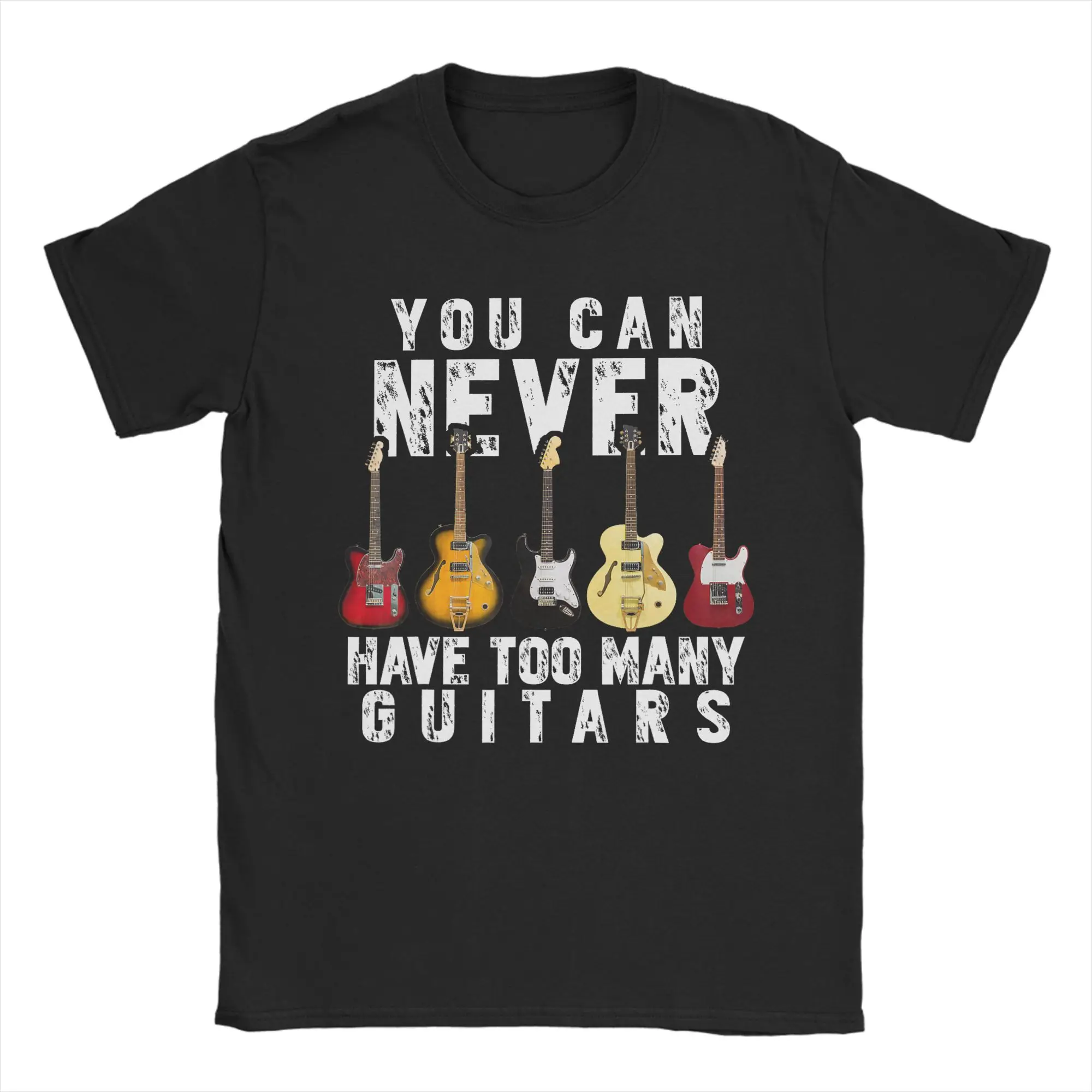 You Can Never Have Too Many Guitars Music T-Shirts for Men Vintage Cotton Tees Round Collar Short Sleeve T Shirts Classic Tops