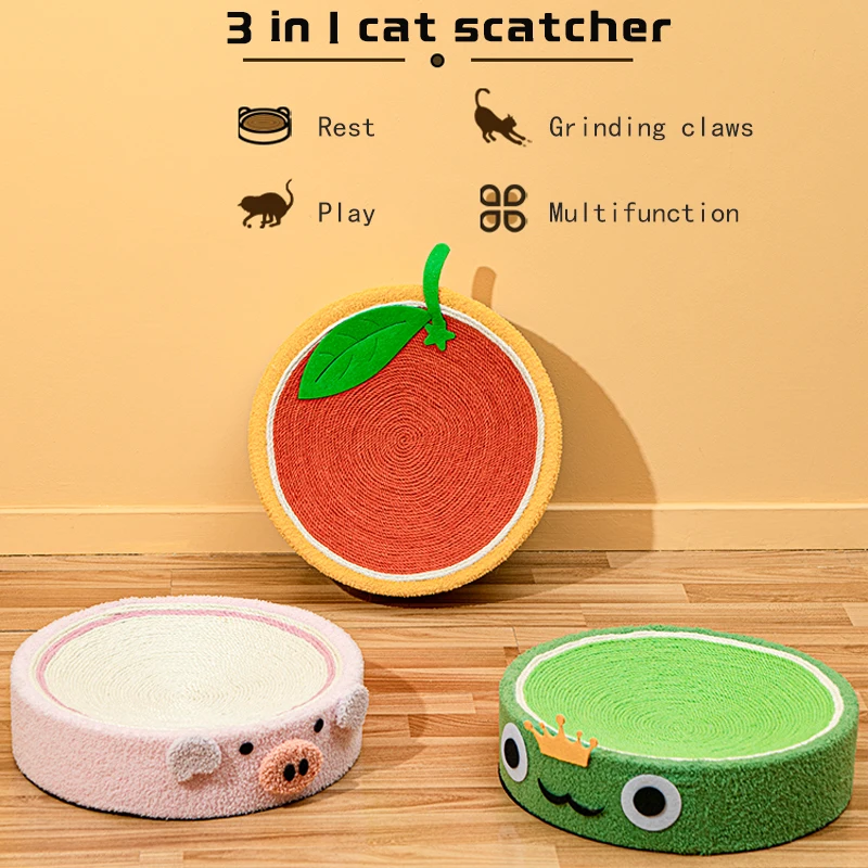 Round Cat Scratcher Sisal Weave Cat Scratching Pad 2 in1Indoor Grinding Claws Cat Training Toys for Cats Furniture Protection