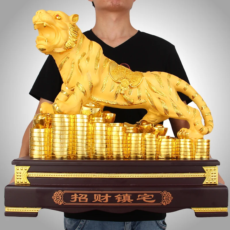 Chinese Style Golden Lucky Fortune Tiger Zodiac Statue Ornaments Resin Sculpture Crafts Home Decoration Accessories Wedding Gift