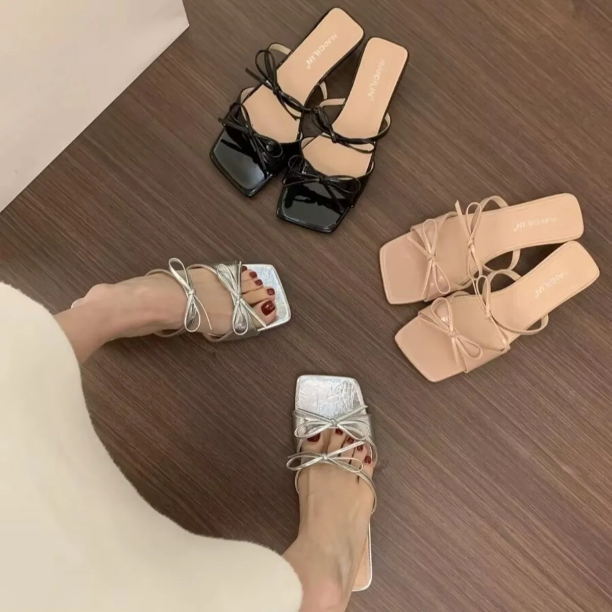 

Summer 2025 Butterfly Knot Women Slippers Open Toe Low-heels Sandals Casual Comfortable Slides Women Sandals Zapatos De Mujer