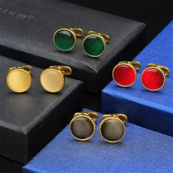 Fashion Versatile Round Gold Color Cufflinks for Men's Shirts Wedding Party Suits Jewelry Business Clothing Sleeve Cuff  Button