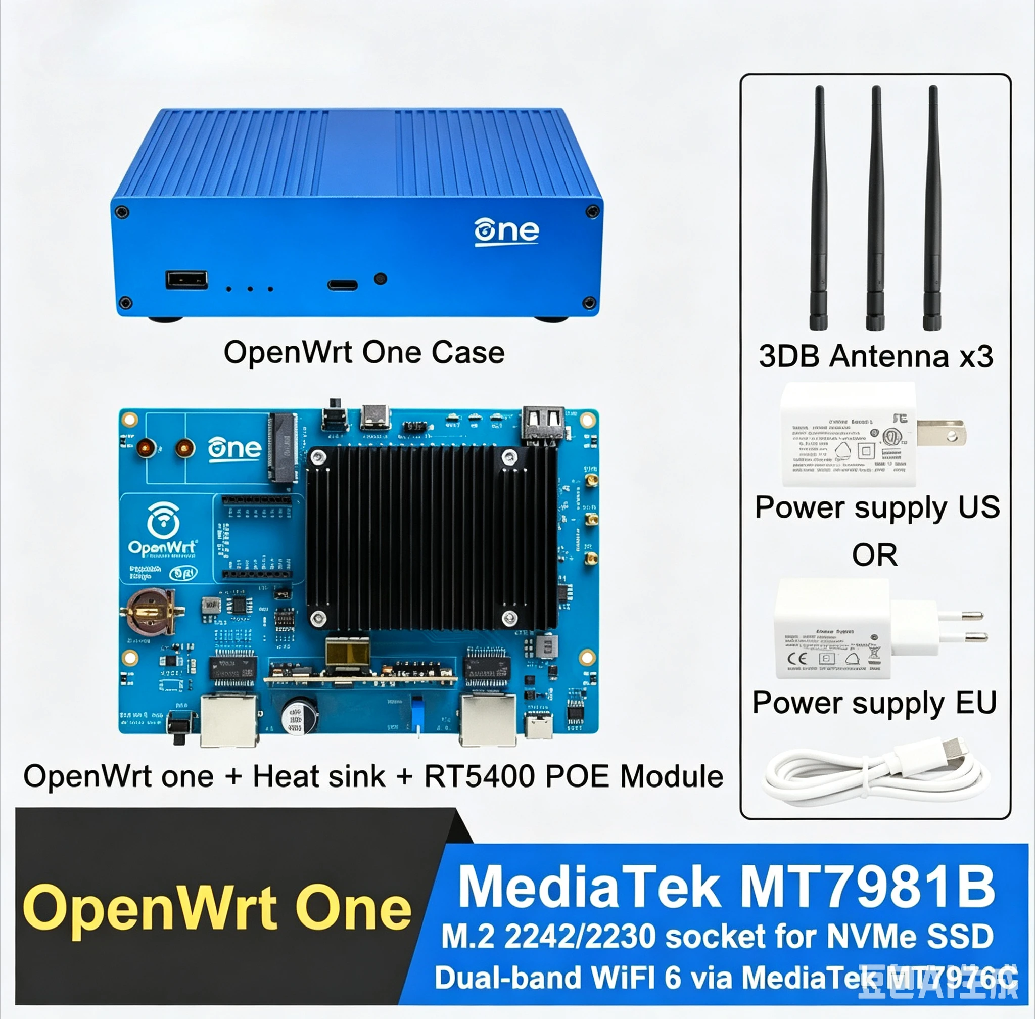 Banana Pi OpenWrt One Router Board MediaTek MT7981B Development Board Dual-band WiFI 6 Via MediaTek MT7976C 2.5GbE RJ45 Port