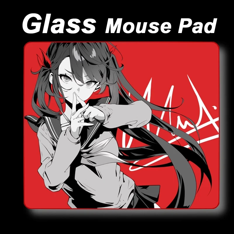لوحة ماوس زجاجية رائعة للفتيات من Red Twin Tails - سطح كرتوني إبداعي مقوى لألعاب FPS والاستخدام المنزلي المكتبي