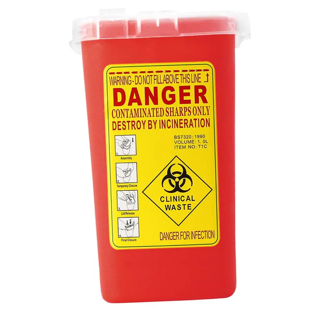 Sharp Container to Disposal Needles Biohazard Multiple-Use Needle Disposable Puncture Resistant Waste Bin 1 Litre Red