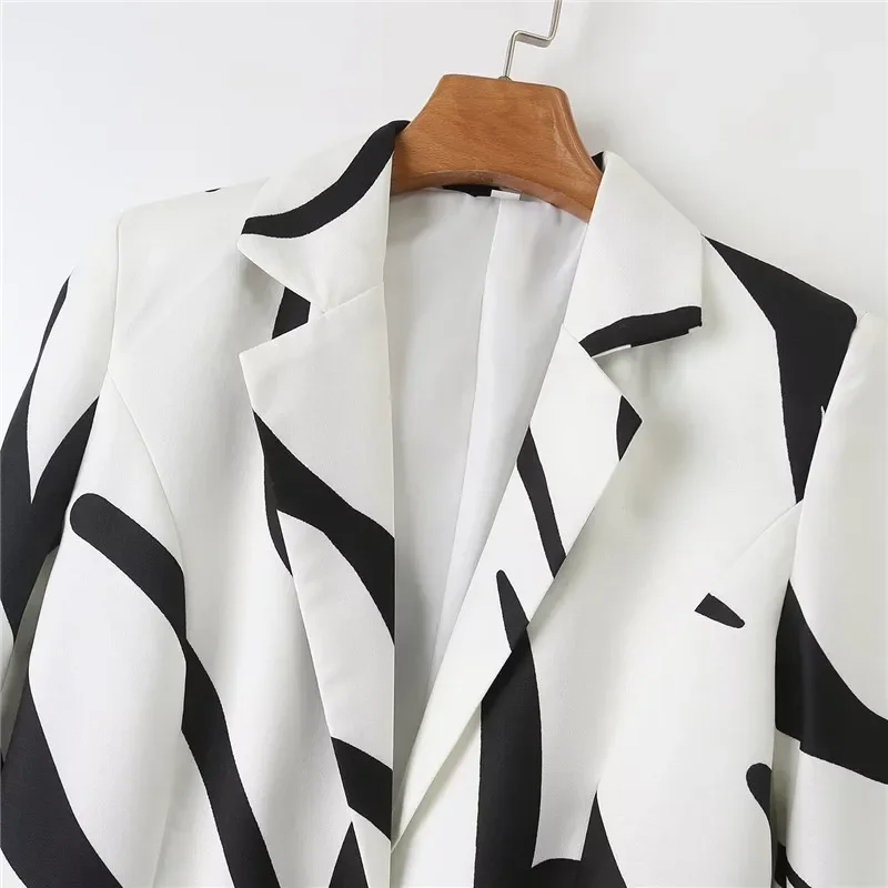 Veste de costume imprimée pour femmes, décontractée, mode, revers ample, manches longues, bouton unique, manteau blazer de bureau, printemps été 2025