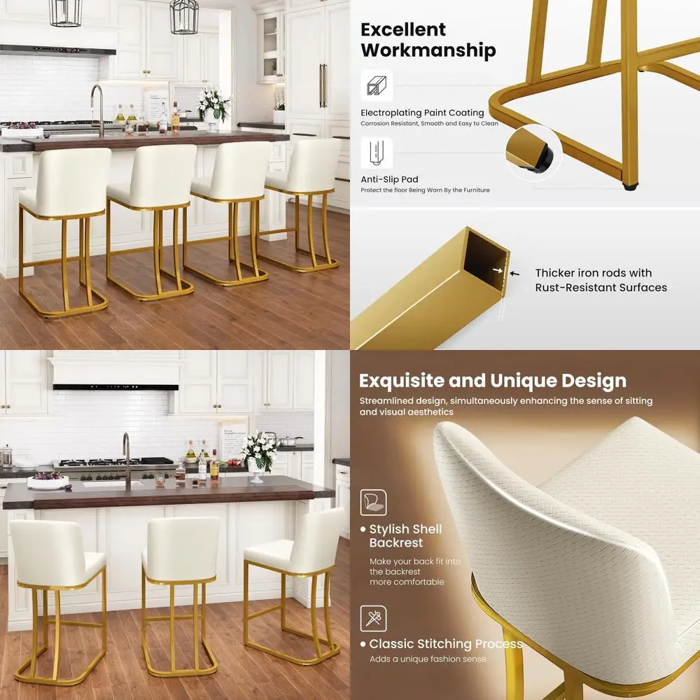 

Набор из 4 белых и золотых кожаных барных стульев, высота 24 дюйма, со спинкой, для кухонного острова