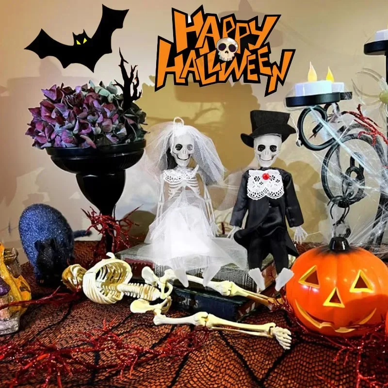 

Halloween Bride and Groom Skeleton Figures Movable Realistic Skeleton Party Decoration Gifts Home Bar Haunted House Horror Props