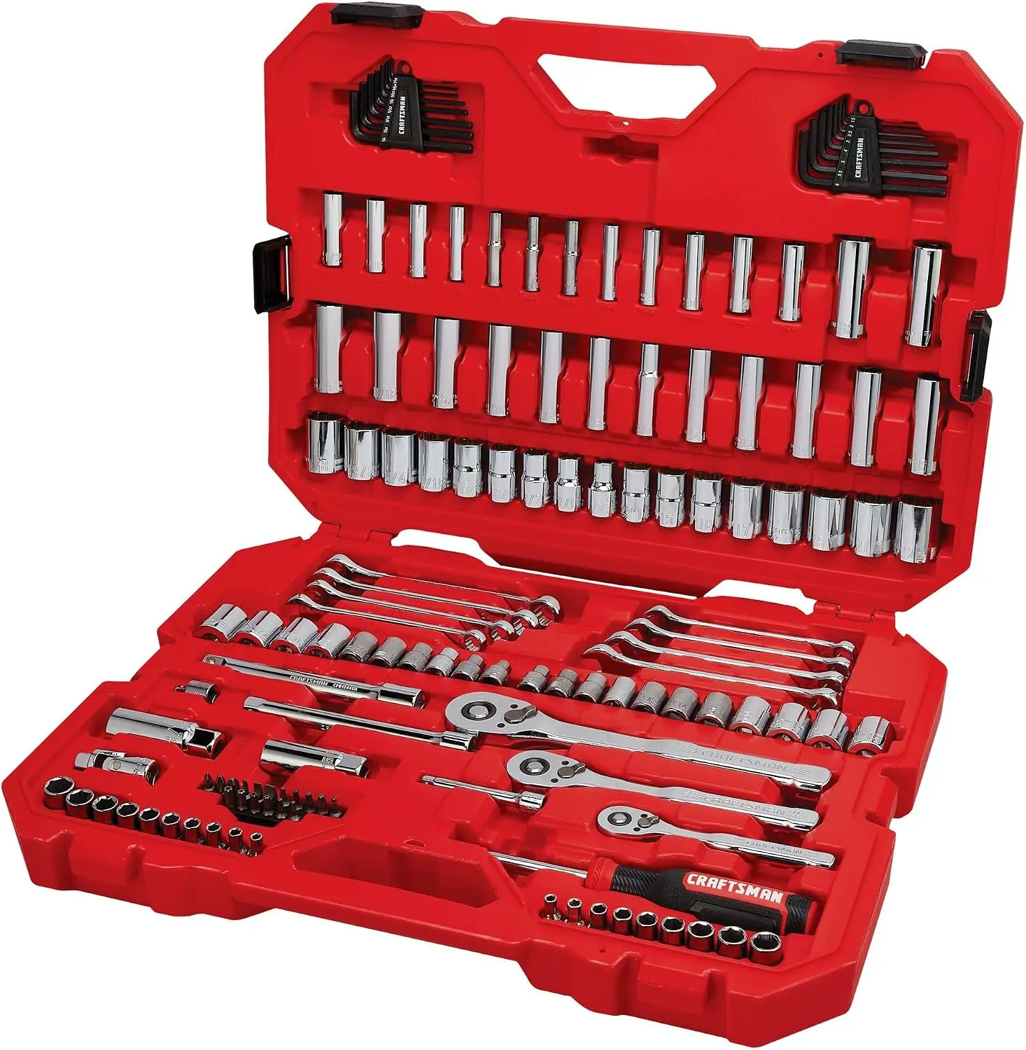 Mechanic Tool Set 135 Pcs 1/4 1/2 3/8 Inch Drive SAE Metric Socket Wrench Set Hard Carry Case CMMT12124