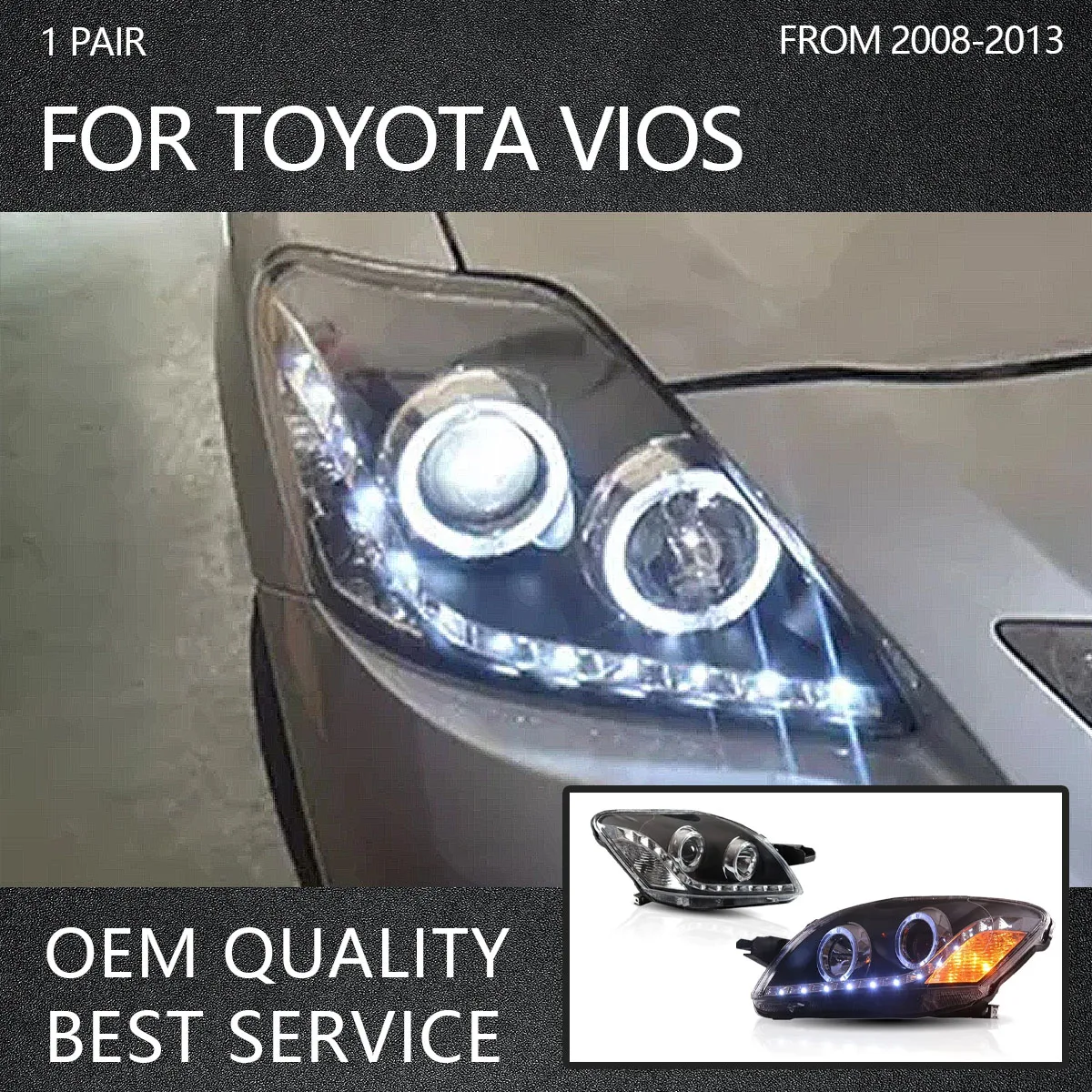 New LED day light assembly Head Lamps Assembly DRL Daytime Runing Lights Turn Signal For Toyota Vios 2008-2013