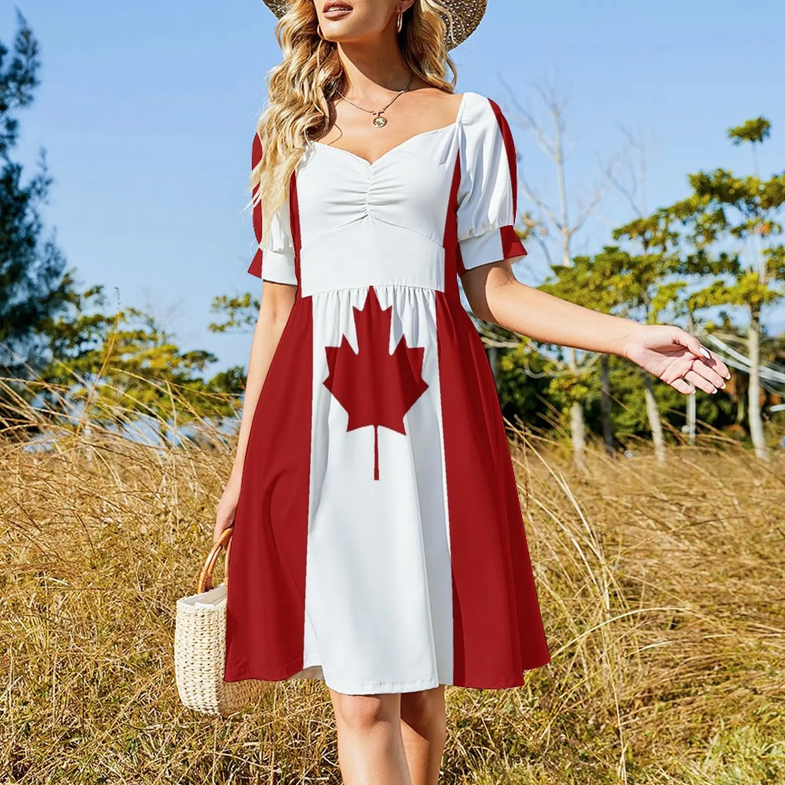 Canada: Canadian Flag (Red & White) Short Sleeved Dress Clothing female Dress woman Clothing Dresses gala Dress