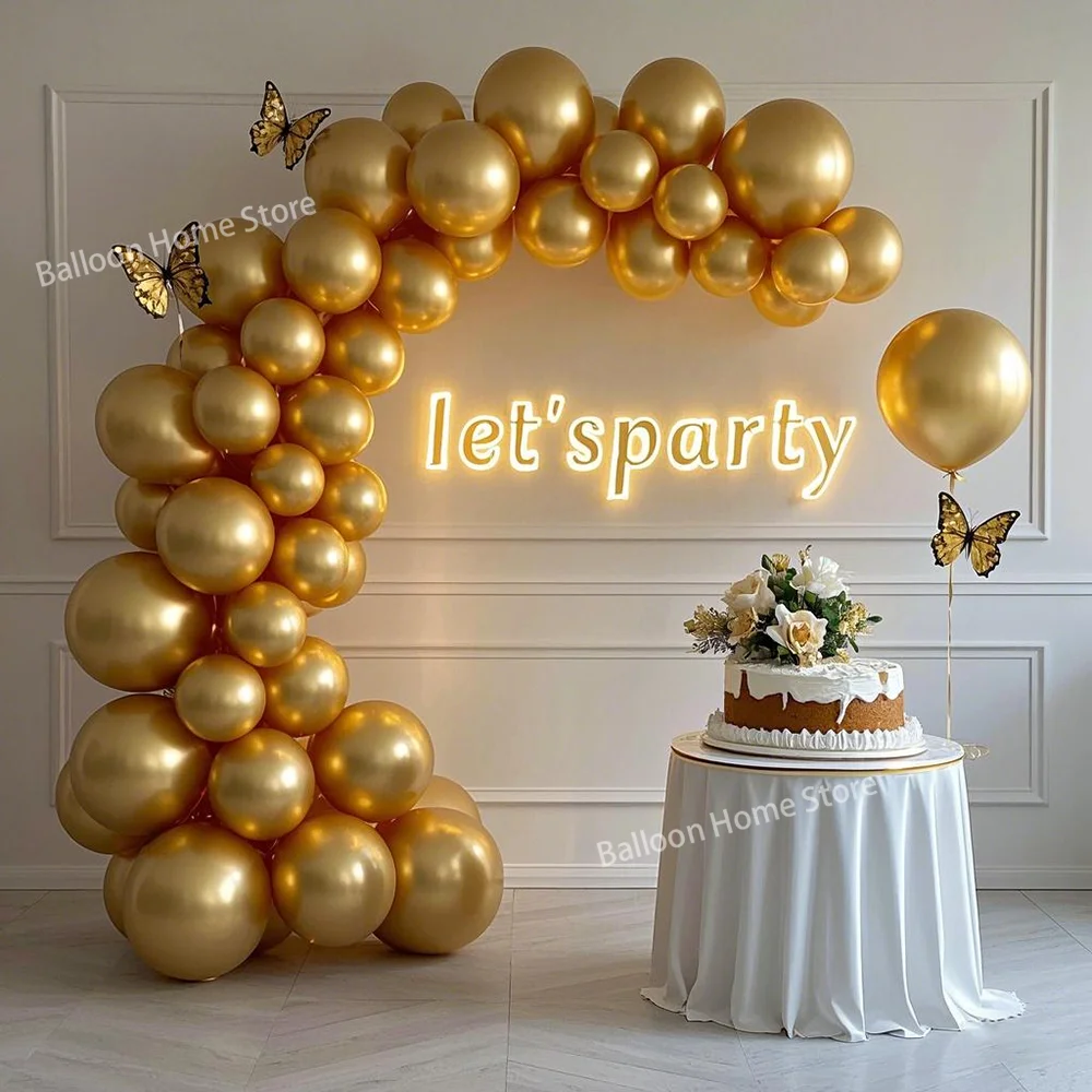 

92pcs Metal Chromium Gold Latex Balloon Arch Set for Birthday Wedding Gender Reveal Bachelorette Party Family Reunion Baby Balon