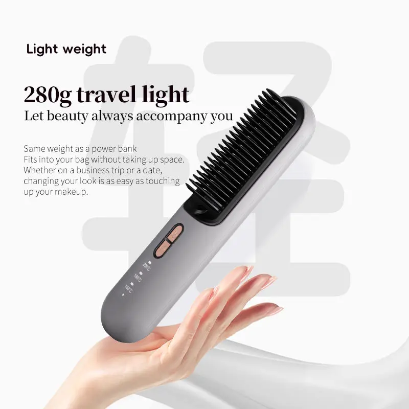 New Launch Mini Cordless Ionic Hair Straightener Brush Rechargeable 2500mAh*2 Wireless Hair Straightener Comb