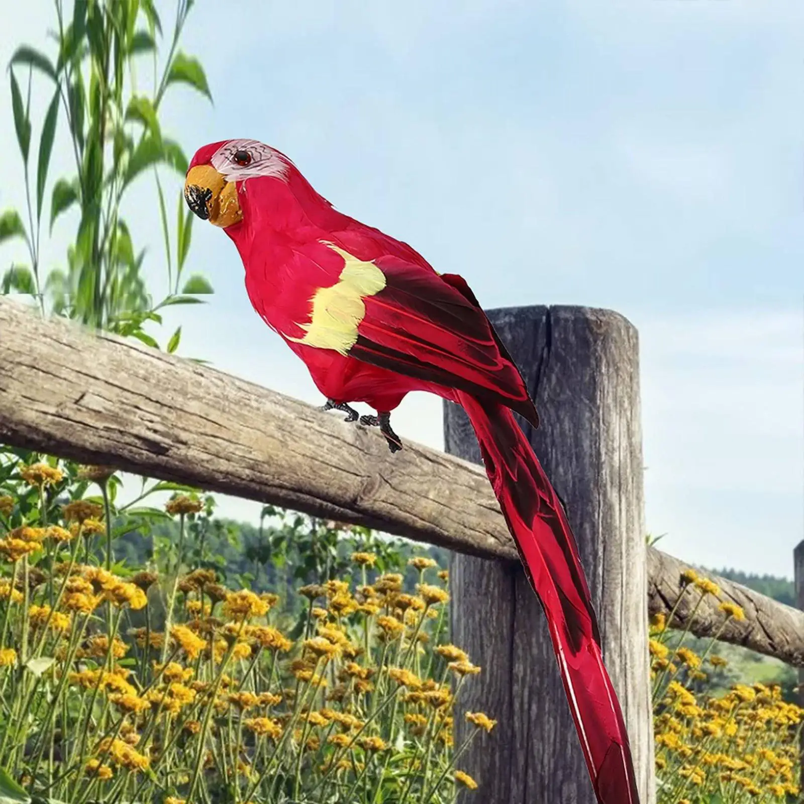 Feathered Parrot Model Vibrant Colors Fake Macaw Decoration Handmade for Garden
