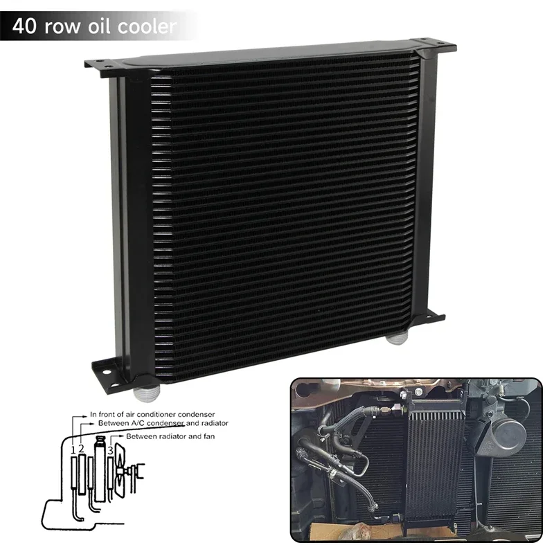 

AN10 34/40 Row Aluminum Oil Cooler Universal 248MM 7/8"-14 UNF Engine Transmission MOCAL Style Black/Silver