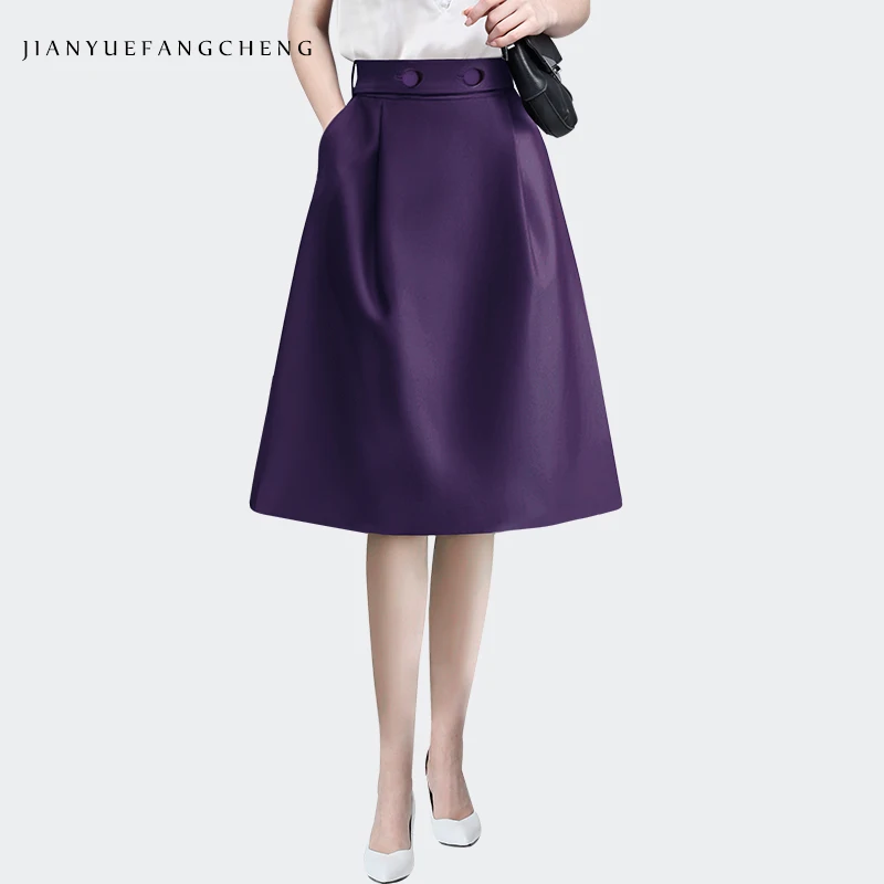 Mid-length Skirts Women Summer New High Waist A-line Solid Color Casual Skirt With Pocket Belt Loop Loose Plus Size