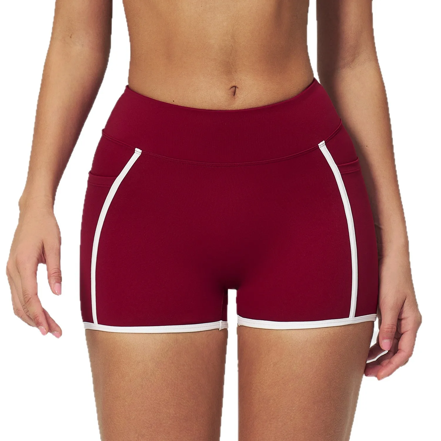 Maxdutti Naked Yoga Shorts Contrasting Color Tight Sports Shorts Outdoor Exercise And Fitness Running Shorts