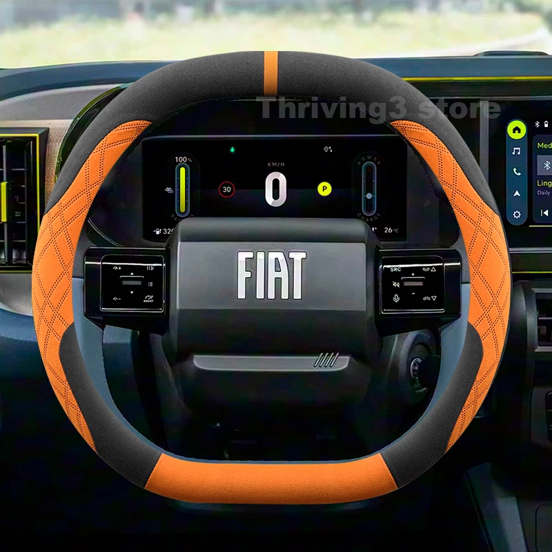 

Suede Warm Car Steering Wheel Cover For New Fiat Panda EV 2025 2026 Winter Heating Auto interior Fiat Grande Panda Accessories