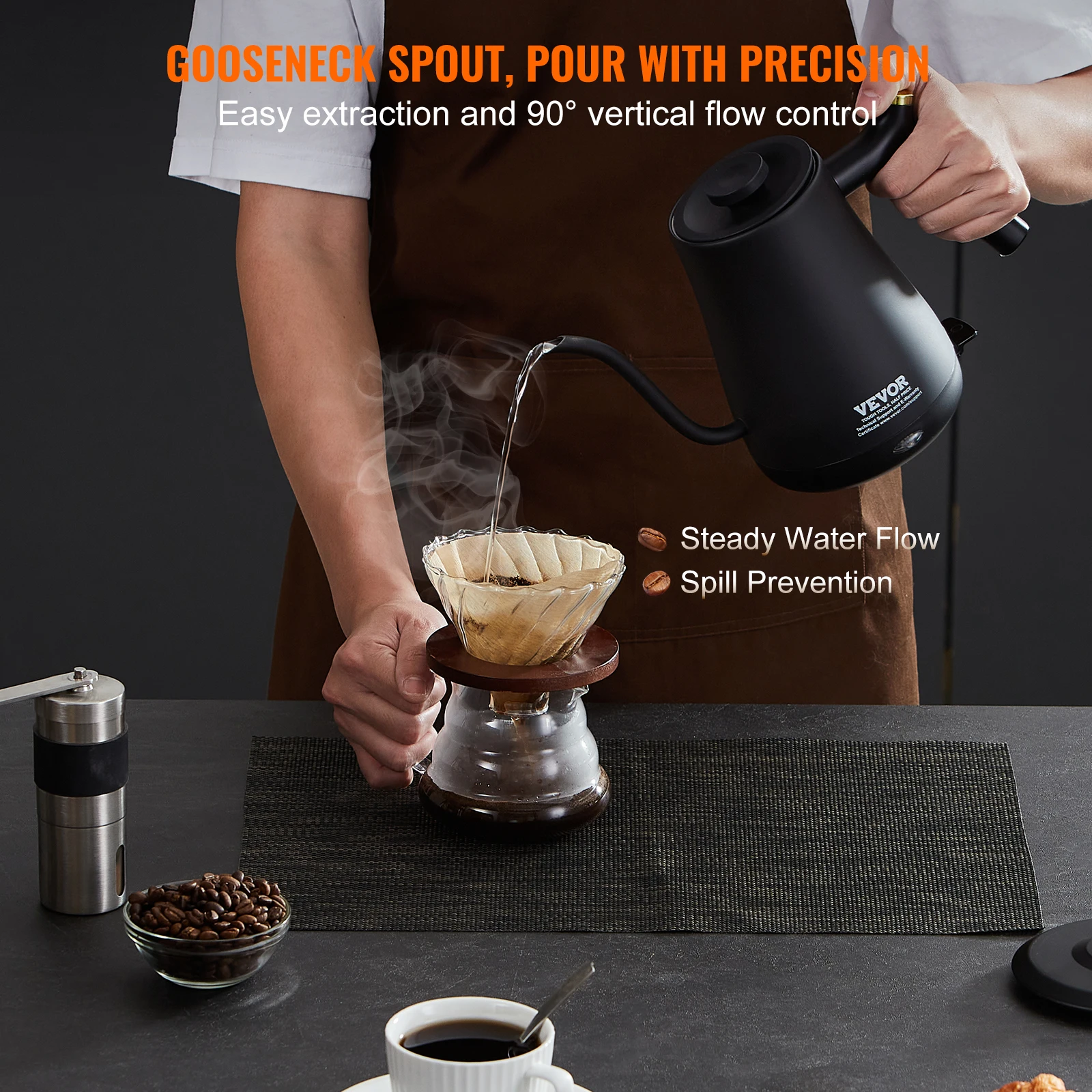 غلاية SucceBuy الكهربائية معقوفة 1 لتر 1200 وات تسخين سريع معقوفة صب فوق غلاية شاي القهوة 304 درجة الغذاء