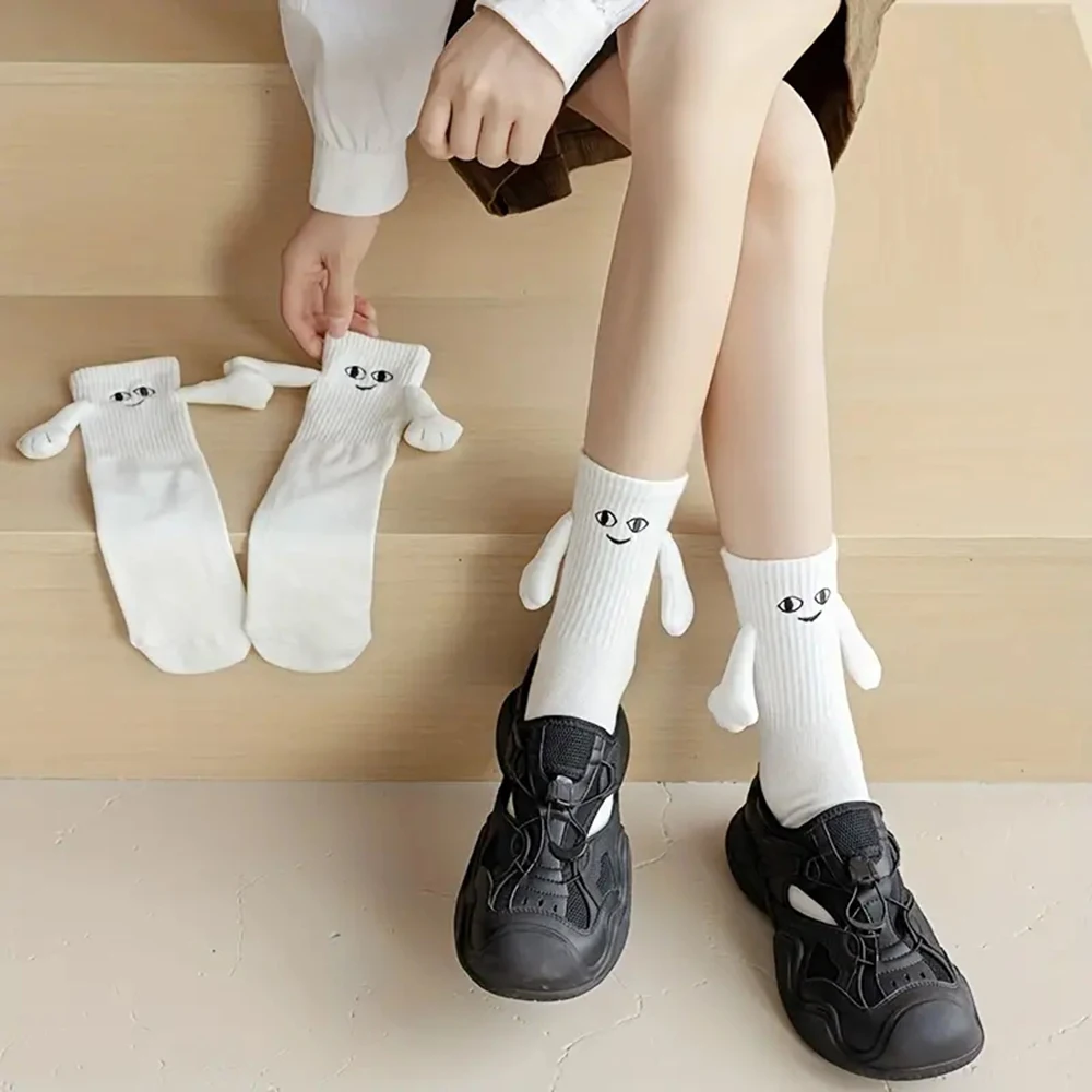 1 Pair Women\'s Mid Length Socks Cute Fun Expression Magnetic Suction Parent-child Relationship Lovers Friend Interactive Socks