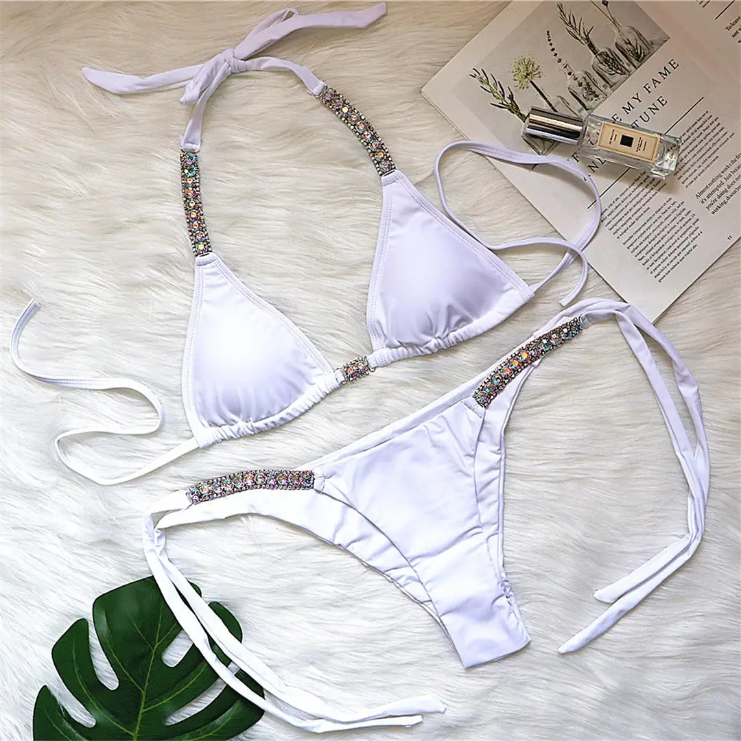 Neuer, mit Strasssteinen besetzter, glitzernder Bikini, Damen-Badebekleidung, zweiteiliger Bikini-Set, Badeanzug, Badebekleidung, Modell V2268. – Detail 26