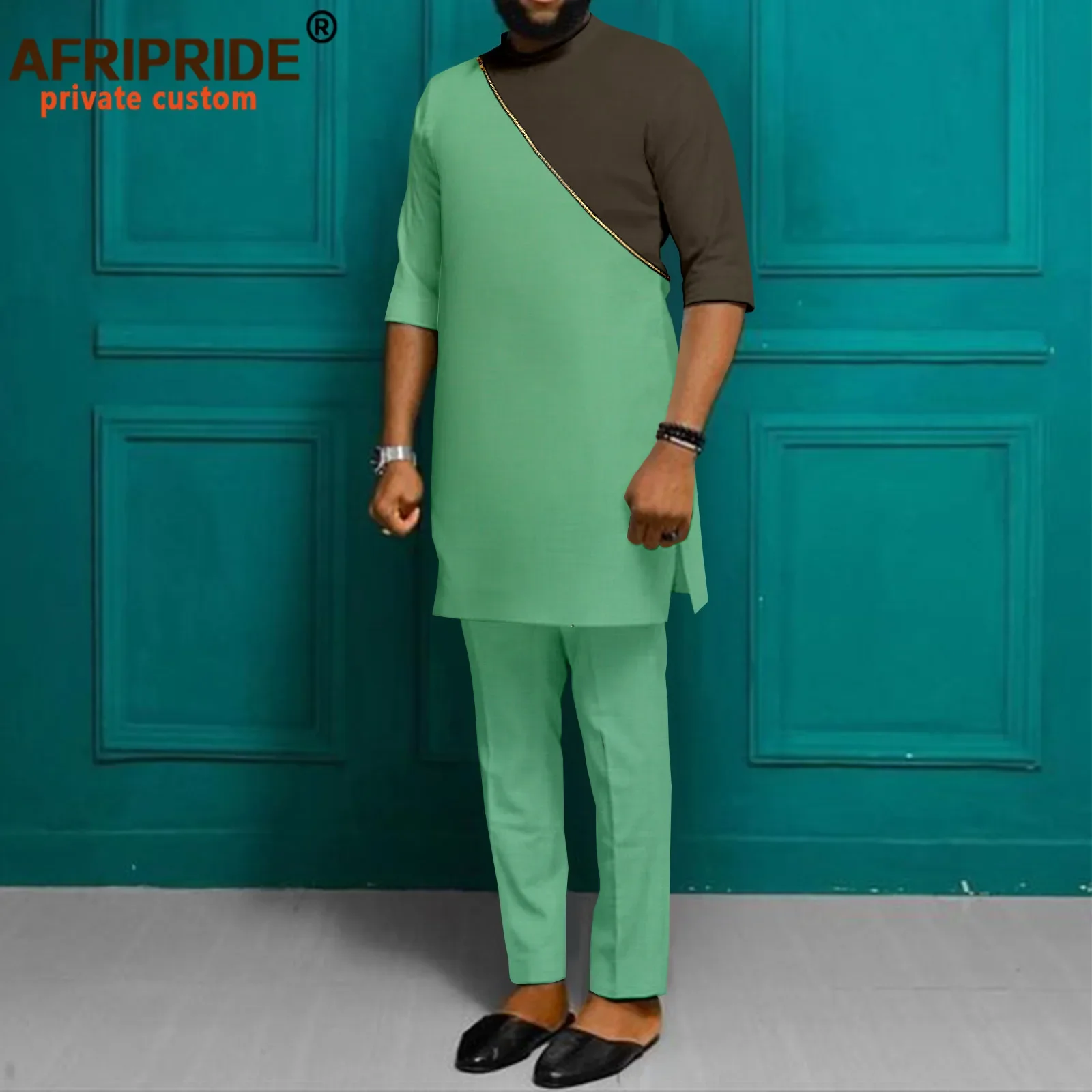 Tracksuit Men African Clothing Zip Shirts and Ankara Pants 2 Piece Set Dashiki Outfits Tribal Attire Plus Size Casual A2216031