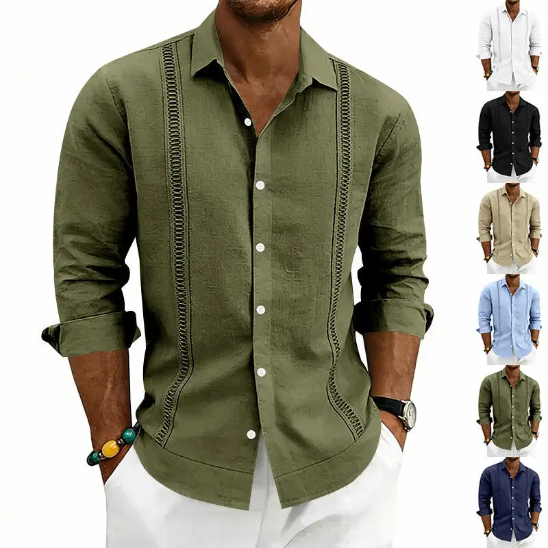 

Loose Casual Men's Linen Long Sleeve Shirt Weave Design Comfortable Breathable Spring Autumn Winter Seasonal Business Commute