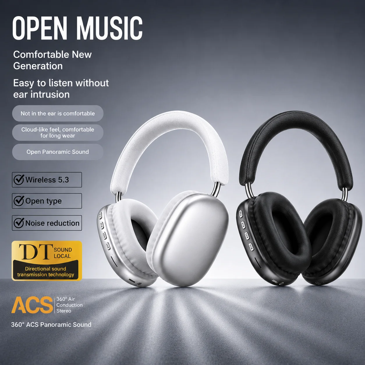 TD-20 Wireless Over Ear Headphone Hi-Res Spatial Sound Wireless Earphone Bluetooth 5.0 Dual Driver 24H Headset for Mobile Phone