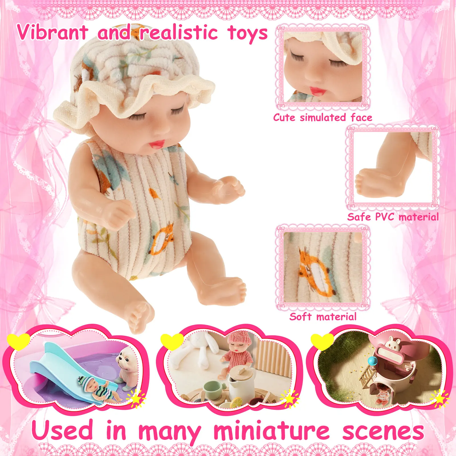 6 個のミニベビードールセットリアルな小さな眠っているベビードールのおもちゃ服ロールプレイおもちゃギフト 3 歳以上の子供向け