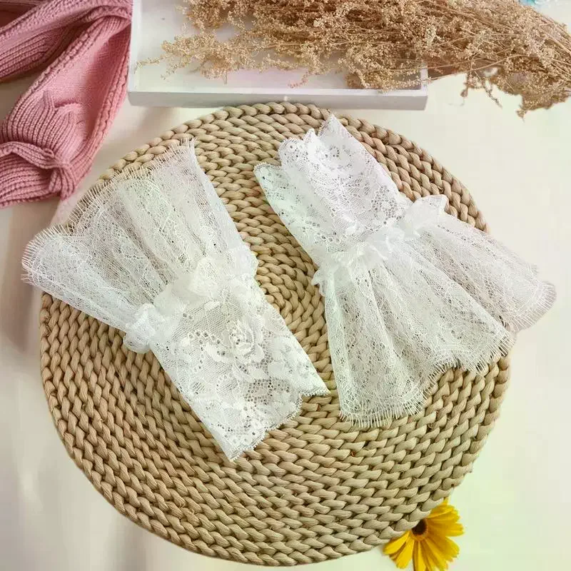 1 زوج الأكمام الدانتيل الزخرفية زينت الأصفاد وهمية كم لفستان الزفاف الانتفاضات البرية الأكمام المعصم مطوي الأصفاد المعصم