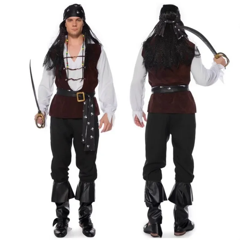 

Halloween Cosplay Pirate Costumes for Men Deluxe Skull Carnival Dress Up Party Adult Captain Cosplay Clothing Disfraz Hombre