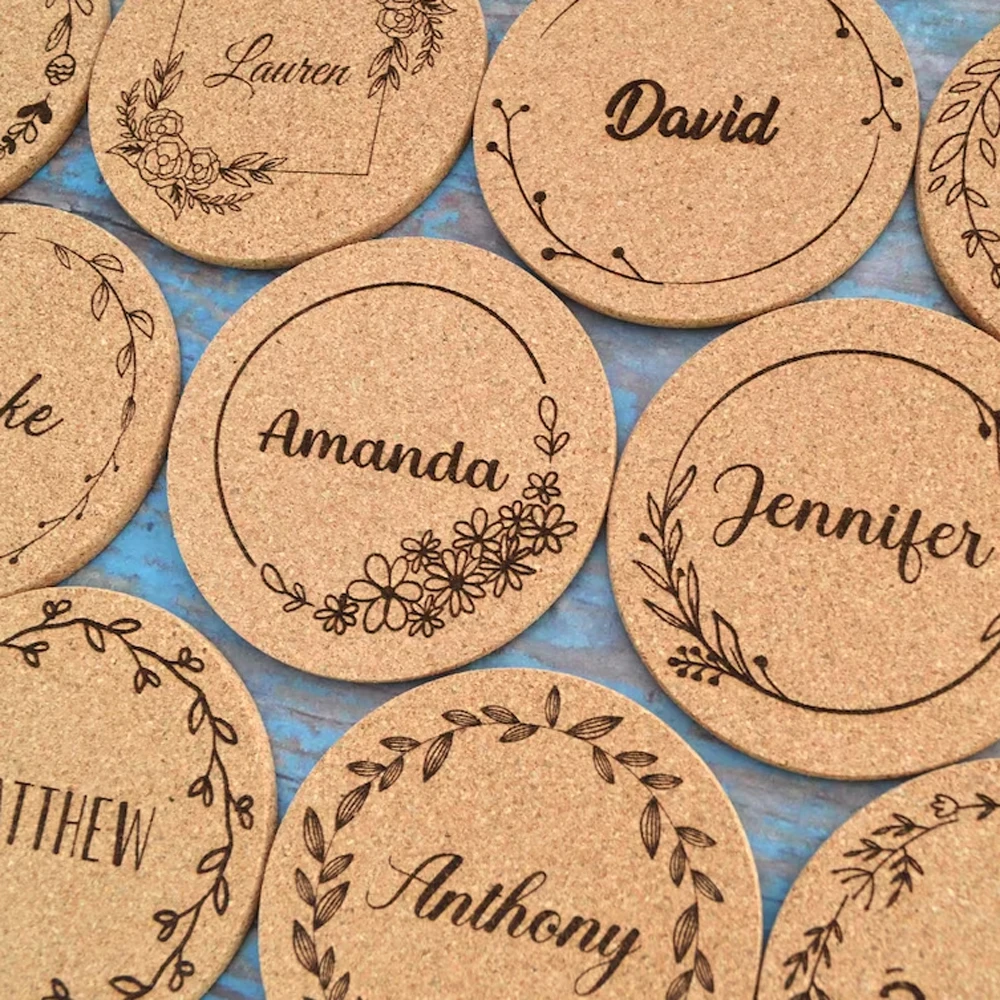 10pcs Wedding Name Place Card - Round Cork Coasters, Guest Names Place card, Gifts for Wedding Guests, Custom Cork Coasters