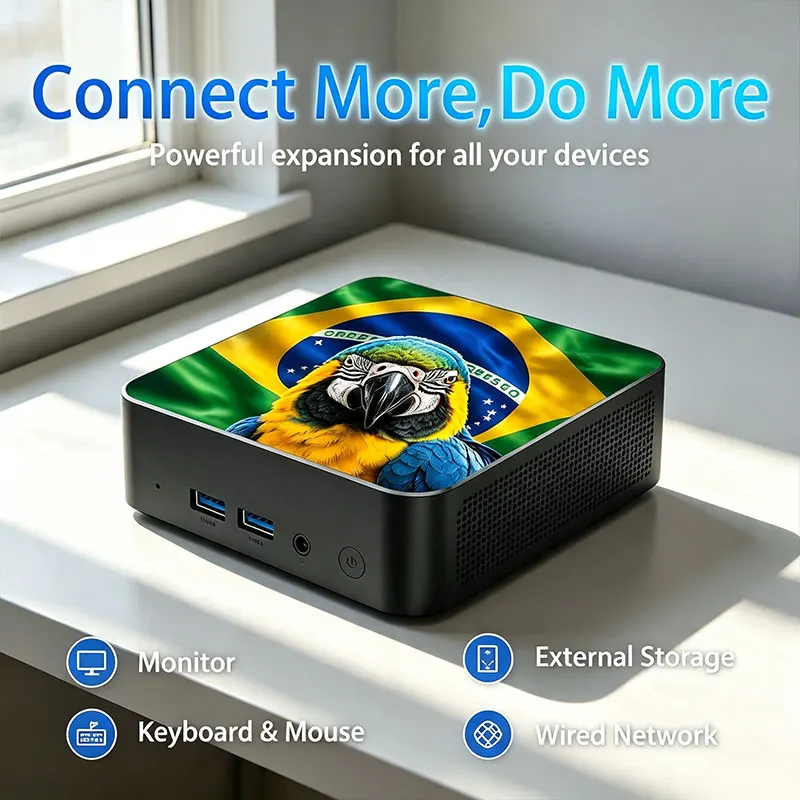 New 2026 Mexico Brazil Flag HighPerformance Intel Core N95 16GB RAM 2TB SSD WiFi6 BT5.2 Compact Mini PC for Gaming Office view 3