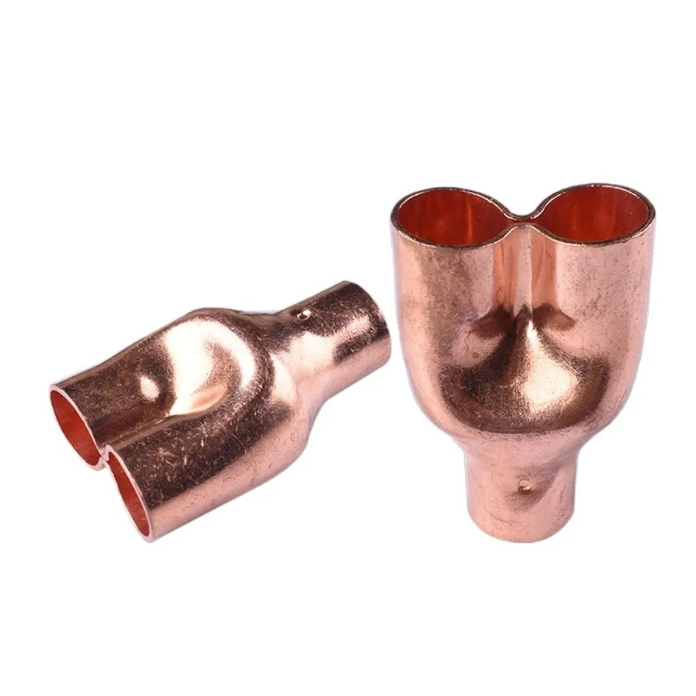 6.35-54mm ID Tube Weld Socket End Feed Solder Reducing Y Pants-shaped 3 Ways Splitter Copper Pipe Fitting AirConditioning