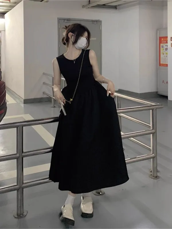 Bla Casual Splice Svel Vest Dr Women's Summer New Sle Waist-Cinching Versatile Strap Long Dr