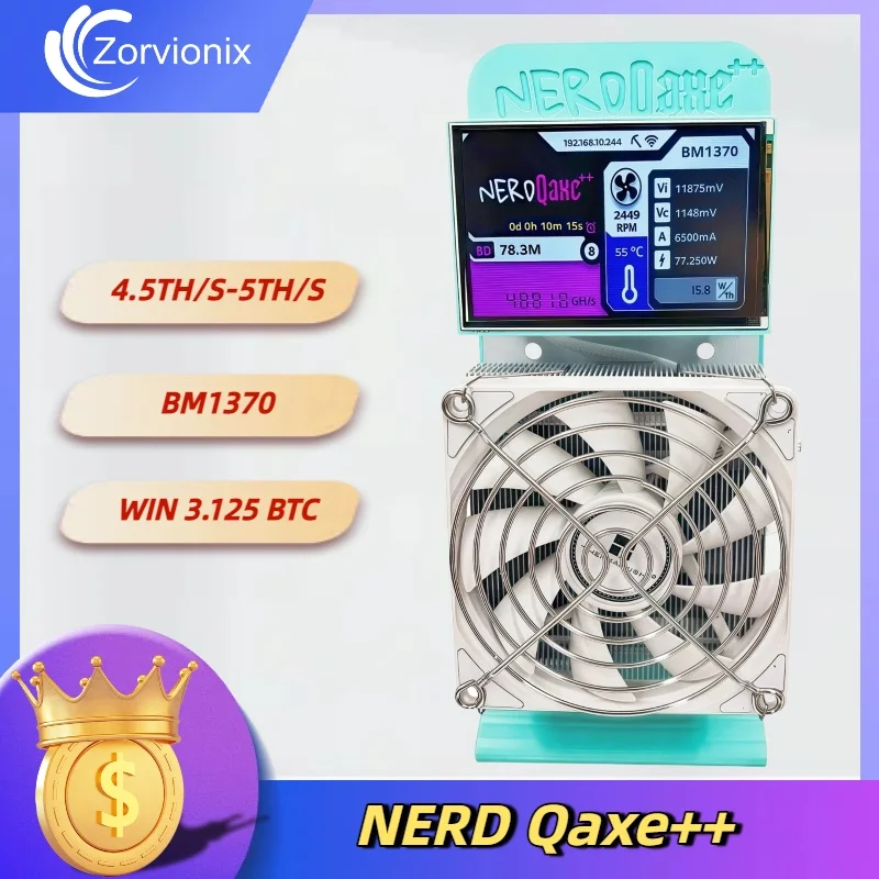 

Bitcoins Miner Bitaxe NerdQaxe++ 4.5TH/s -5TH/s ASIC Miner & Crypto Miner, Solo Miner for BTC,SHA-256, Low Power 98W, 2.4Gwifi