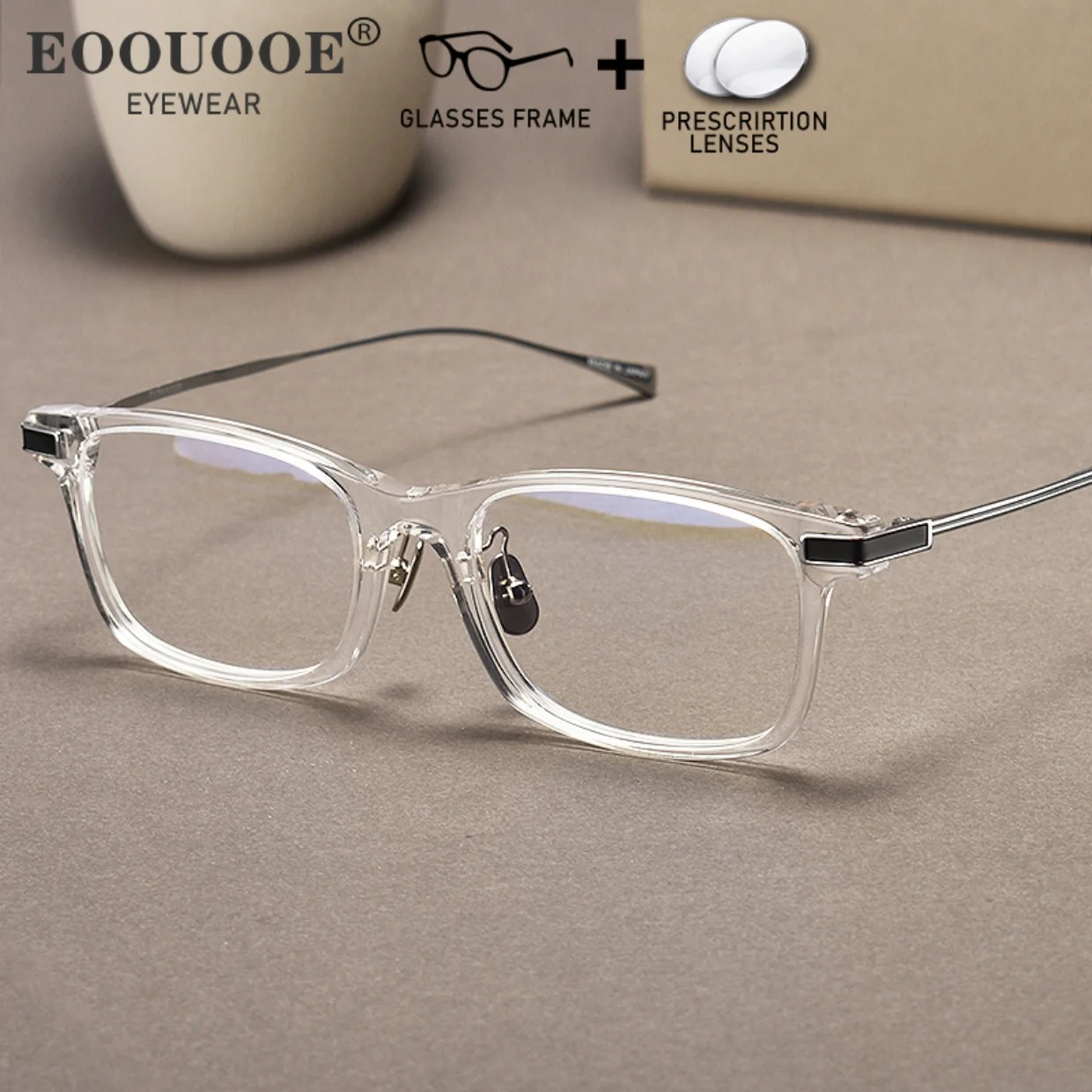 

Clear Acetate Pure Titanium Glasses With Prescription Optical Myopia Hyperopia Progressive UV Lenses Men's Square Eyewear