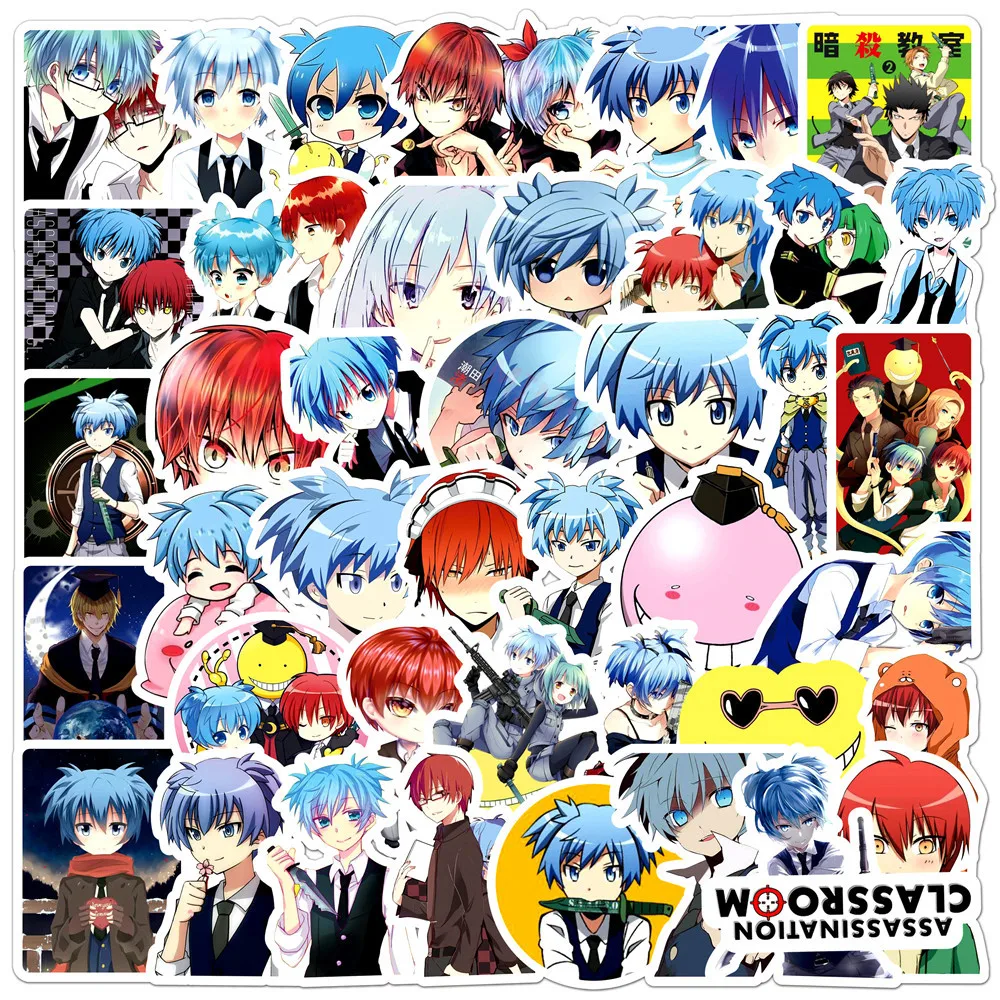 50 pegatinas clásicas de anime Assassination Classroom, removibles con agua, para decoración del hogar y maletas