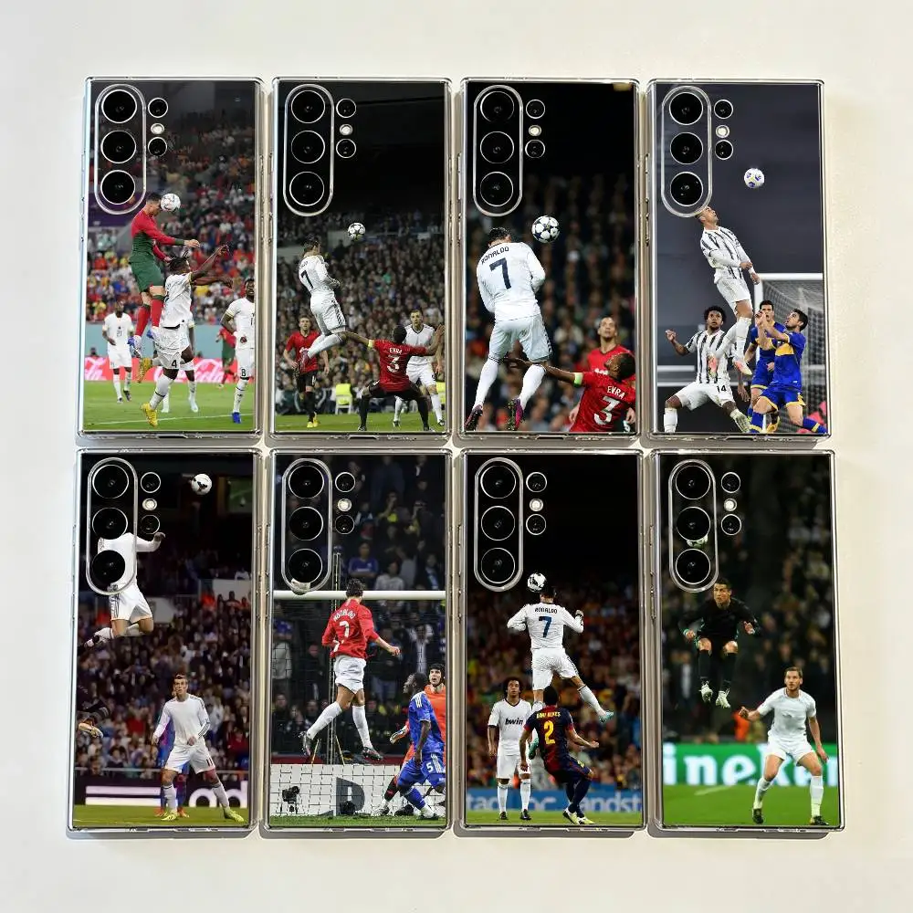 Cristiano Ronaldo Header Shot Simple Transparent Printed Phone Case for Samsung Galaxy  S26/S25/24/23/22/30/21/10/9,Ultra,Plus