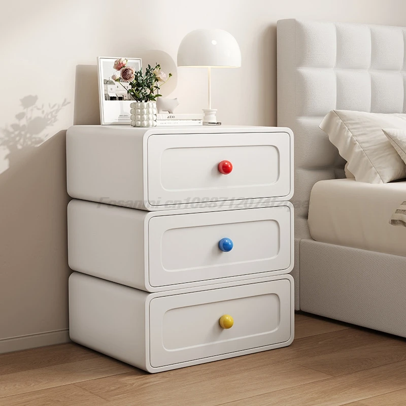 Pre Assembled Cream Style Solid Wood Bedside Cabinet Three Drawers Storage Modern Minimalist For Home Bedroom Bedside Organizer