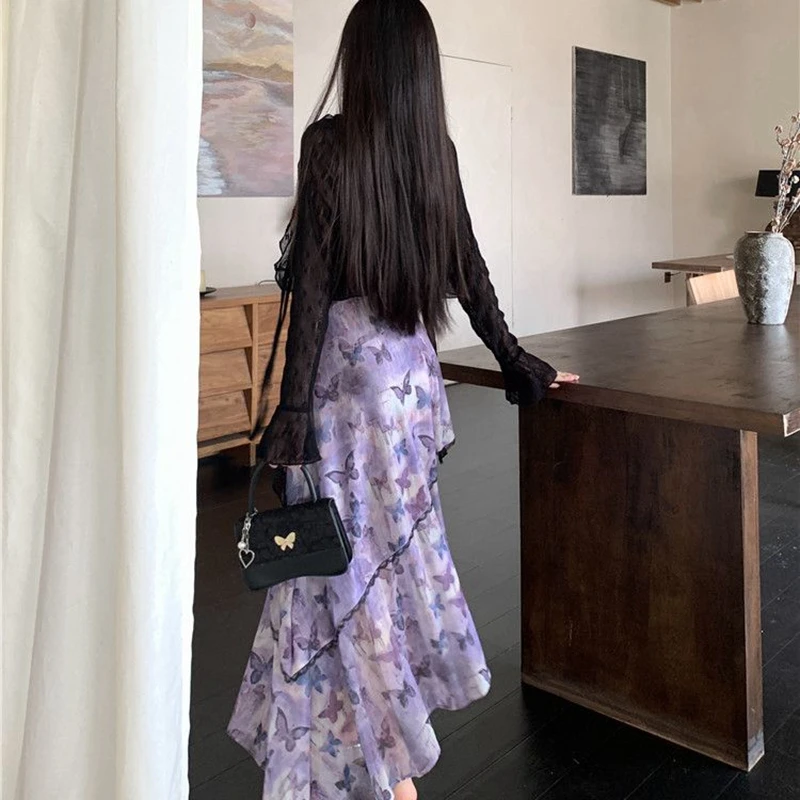 2025 الصيف 2 قطعة مثير السباغيتي حزام الحرير الساتان طباعة فستان للنساء الكورية سليم صالح والتخسيس مزاجه فستان أنيق #2