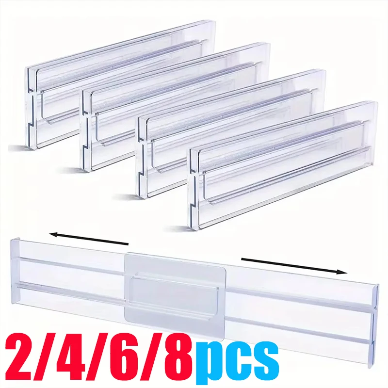 2/4/6/8PCS Drawer Dividers Organizers Adjustable 8cm High Expandable from 27.7-52.5cm Kitchen Drawer Organizer Clear Plastic