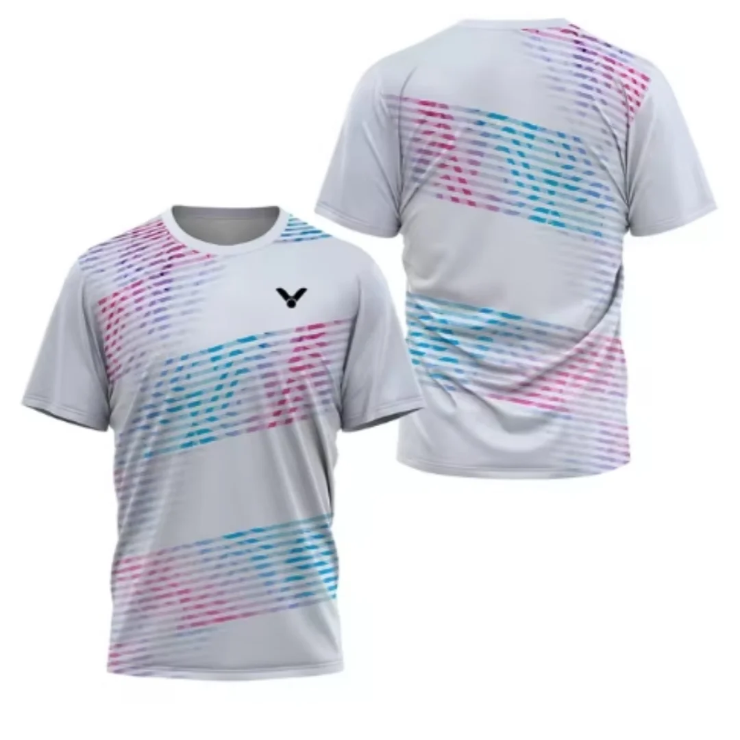 Laser Neon Print men's badminton T-shirt luxury brand short sleeved summer new hot selling table tennis T-shirt quick drying sho
