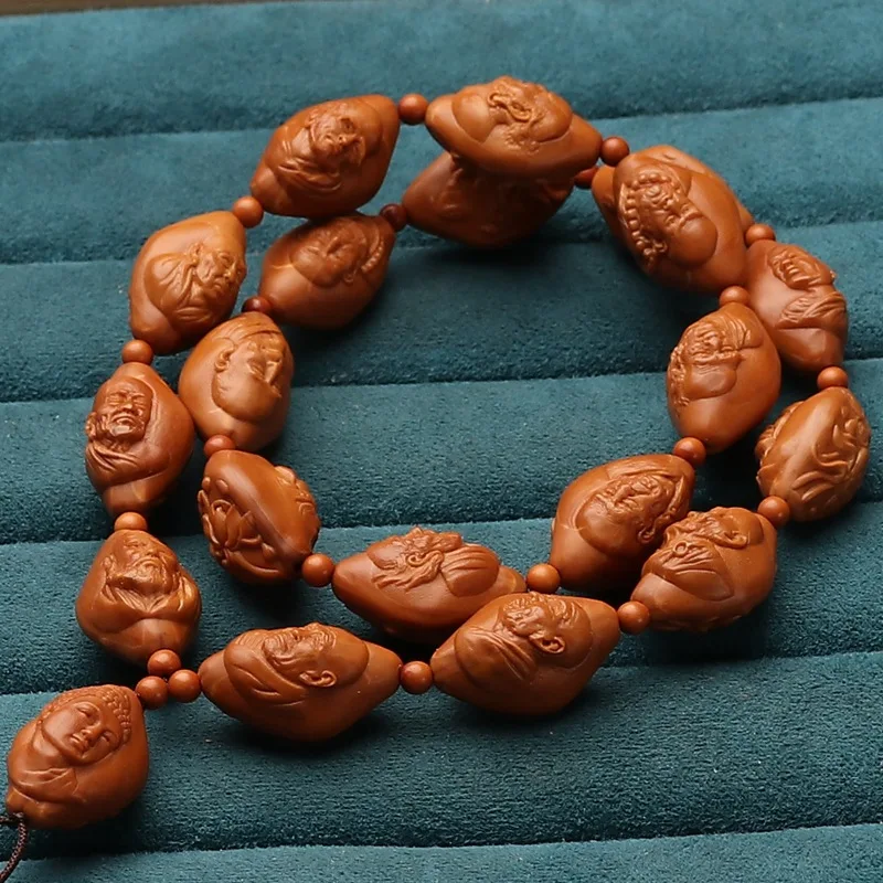 Lotus Arhat Handmade Olive Nut Hand-Held Eighteen Disciples of the Buddha Stone Multi-Circle Carving Neck Hanging