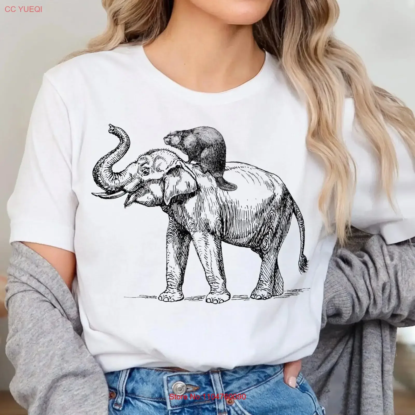 Funny Beaver Riding an Elephant T Shirt Animal Lover Hilarious Cute Zoo Top Wildlife vintage Washed graphic Comfortable
