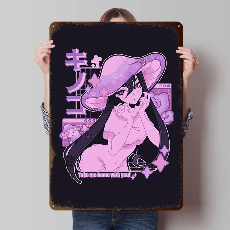 Mushroom Girl Poster Customized Wall Art Vintage Metal Signs Retro Tin Plaque for Man Cave Decoration At Home Decor Items Room