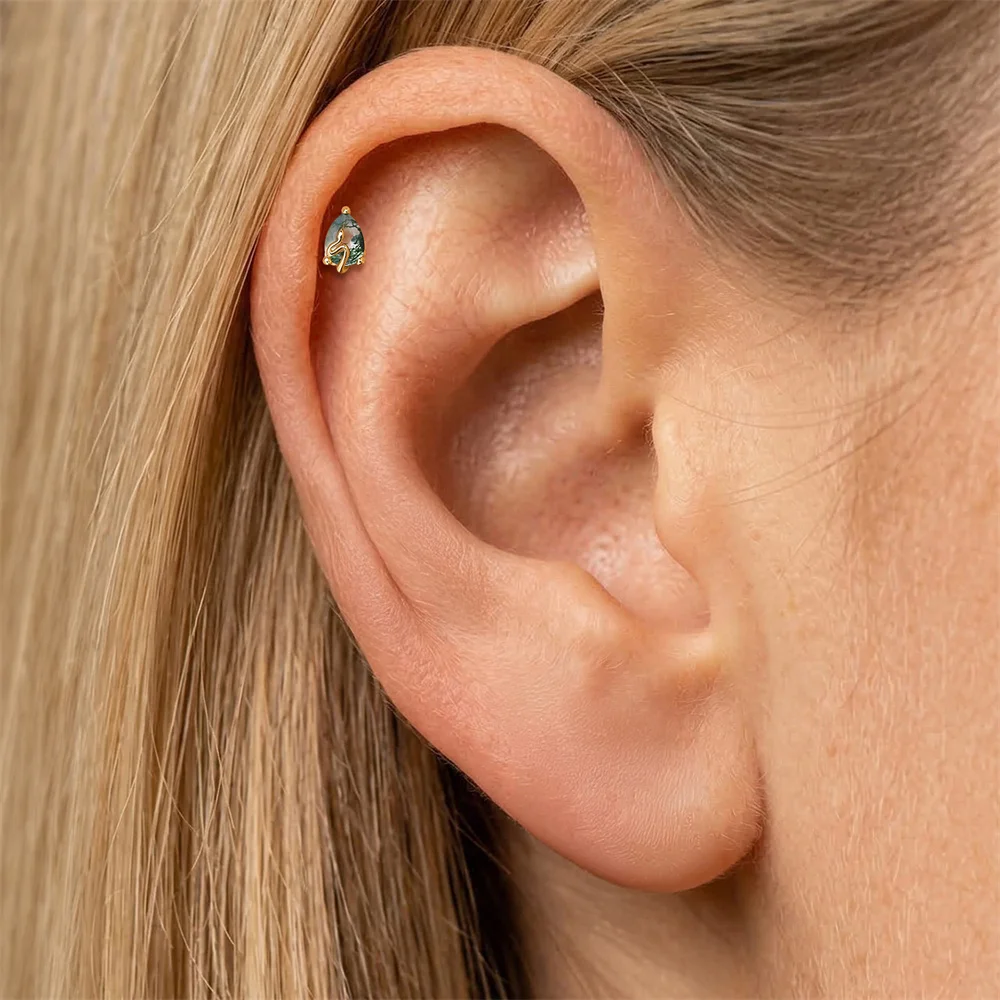 CANNER 1 Stück Sommer Natürlicher Wassergras-Achat Pferdeauge 925 Sterling Silber Flachkopf Piercing Ohrstecker für Damen INS Ohrring – Detail 35