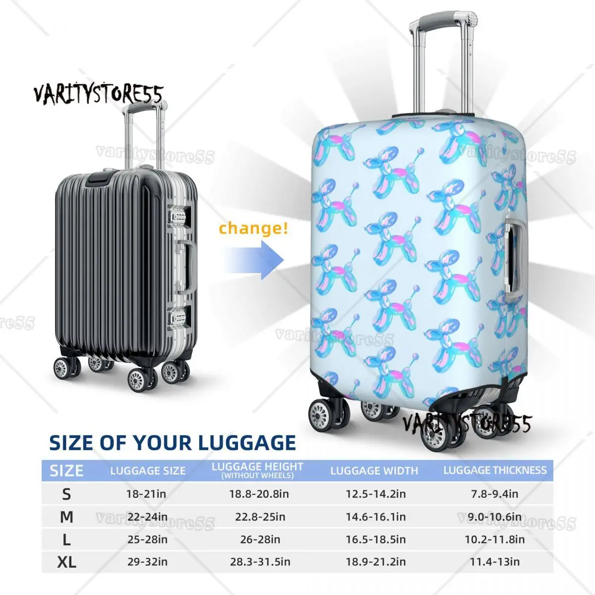 3d Blue Dog Balloon Suitcase Cover Animal Print Trending Practical Cruise Trip Protector Luggage Case Vacation