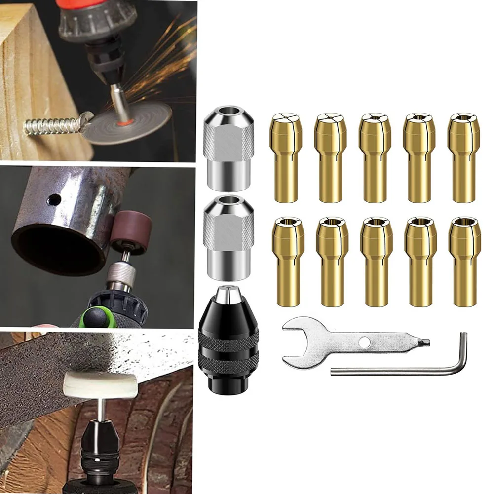 0.8-3.2mm Collet Set Drill Chuck Collet Set DIY Projects 3-jaw Chuck Alloy Steel Collet Nut M8x0.75mm Drill Chuck