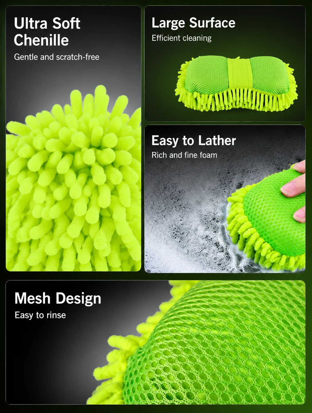 Large Thick Absorbent Chenille Coral Fleece Car Wash Sponge Scratch-Free Cleaning Block Mitt for Auto Detailing